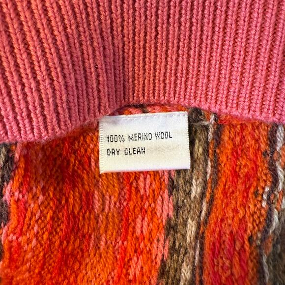 Talbots Merino Wool Sweater L Striped V-Neck Pink Red Brown Cozy Cottagecore - Picture 4 of 5
